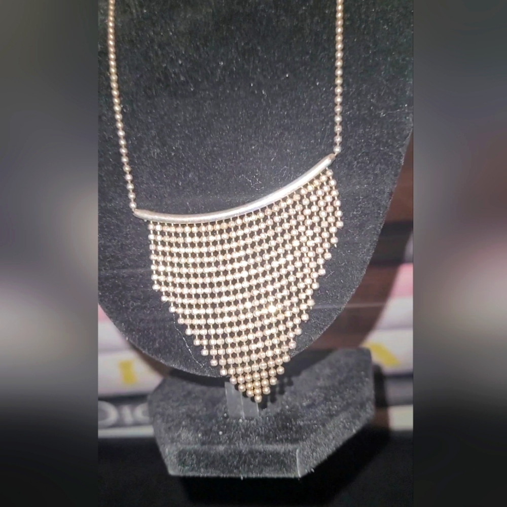 VINTAGE ITALY STERLING SILVER DANGLY & STAINLESS STEEL FRINGES NECKLACE925 CLASP